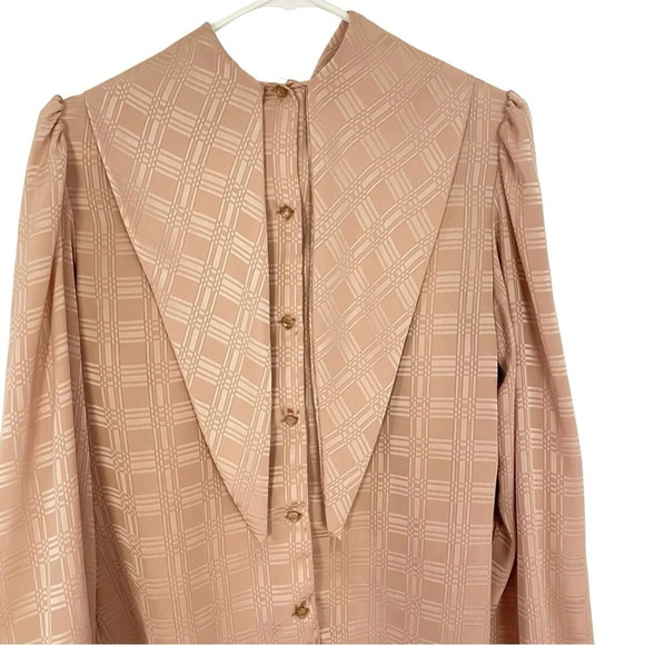 Vintage 70s 80s Blouse Shirt Top Womens Large Geometric Peach Long Sleeve - Picture 8 of 13